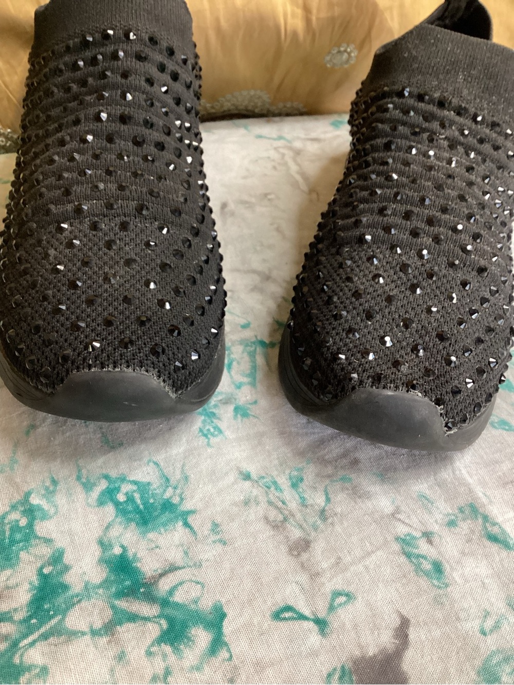 Blk Cameron Jewel Jogger Slip-On Knit Sock Sneakers w/ Glass Gem Studs EUC 9.5 - Picture 3 of 9